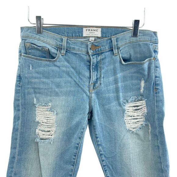 FRAME Le Grand Garcon Blue Denim Distressed Cut Off Bermuda Shorts Size 28 - Picture 3 of 13